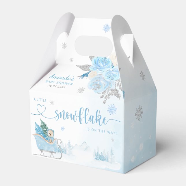 Cute Boho Teddy Bear Snowflake Winter Baby Shower Favour Box (Front Side)