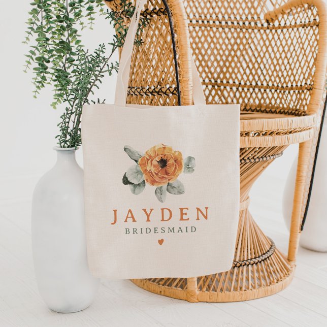 Cute Boho Terracotta Floral Bridesmaid Wedding Tote Bag (Creator Uploaded)
