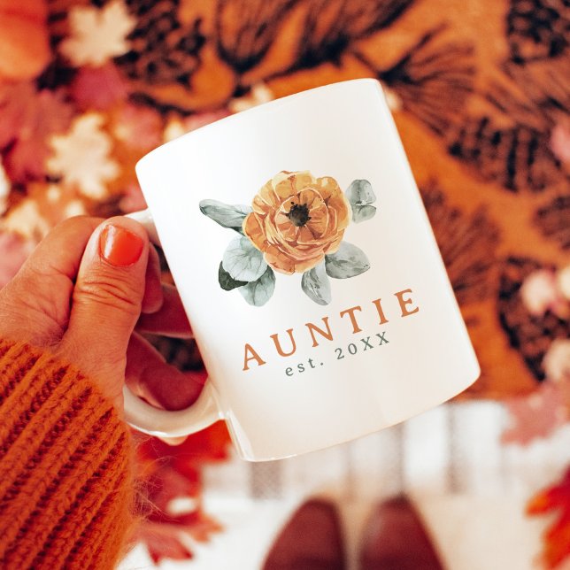 Cute Boho Terracotta Floral Greenery Auntie Est. Coffee Mug (Creator Uploaded)