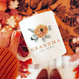 Cute Boho Terracotta Floral Greenery Grandma Est. Coffee Mug
