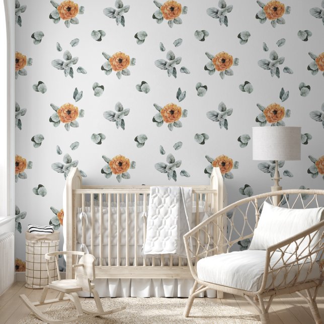 Cute Boho Terracotta Floral & Greenery Nursery  Wallpaper (Kids)