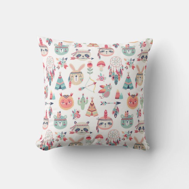 Cute Boho Tribal Woodland Animals Pattern Throw  Cushion (Front)