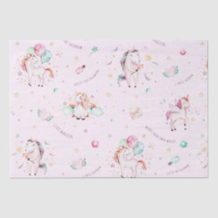 Cute Boho Unicorns Floral Pink Baby Shower Tissue Paper