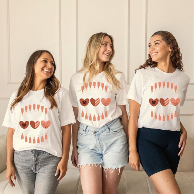 Cute Boho Valentines Day Hearts  T-Shirt (Celebrate Valentine's day with this stylish tshirt in the style of boho colours.)