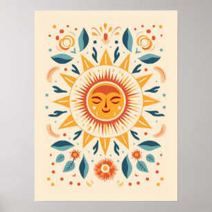 Cute Boho Vintage Retro Celestial Sun Poster