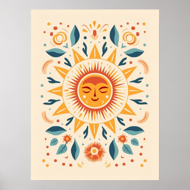 Cute Boho Vintage Retro Celestial Sun Poster (Front)
