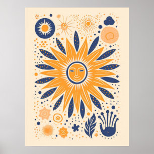 Cute Boho Vintage Retro Celestial Sun Poster
