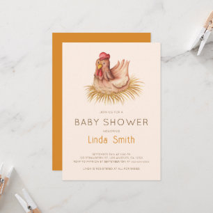 Cute Boho Watercolor Chicken Baby Shower Invitation