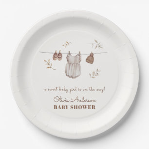 Cute Boho Watercolor Girl Outfit Baby Shower Paper Plate