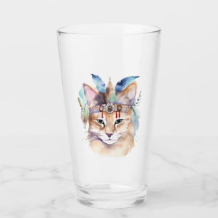 Cute boho watercolor hippie cat design glass