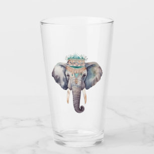 Cute boho watercolor hippie elephant design glass