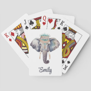 Cute boho watercolor hippie elephant design playing cards