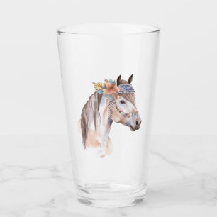 Cute boho watercolor hippie horse design glass