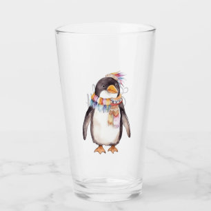 Cute boho watercolor hippie penguin design glass