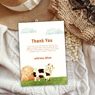 Cute Boho Watercolor Holy Cow Farm Baby Shower Thank You Card