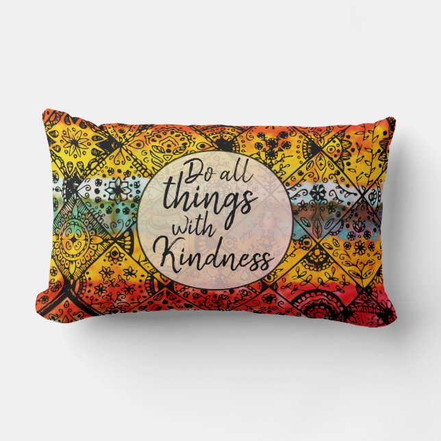 Cute Boho Watercolor Kindness Inspirational Quote Lumbar Cushion (Front)