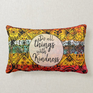 Cute Boho Watercolor Kindness Inspirational Quote Lumbar Cushion