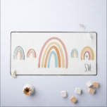 Cute Boho Watercolor Rainbow Initials Desk Mat<br><div class="desc">This cute,  modern,  and boho design features five pink and blue watercolor rainbows,  with a heart. The elegant desk mat also features a space for personalisation,  as you can add your initials to the bottom right side.</div>