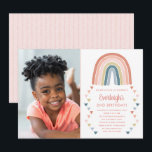 Cute Boho Watercolor Rainbow Photo Birthday Coral Invitation<br><div class="desc">This adorable photo birthday invitation features a watercolor boho rainbow in coral, peach, blush pink, gold, blue, and dusty blue. Easy to customise for any little girl's birthday, whether it's a 1st, 2nd, 3rd, or higher birthday! The back of the card contains a boho white stripes pattern over a custom...</div>