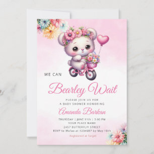 Cute Boho we can bearly wait Pink girl baby shower Invitation