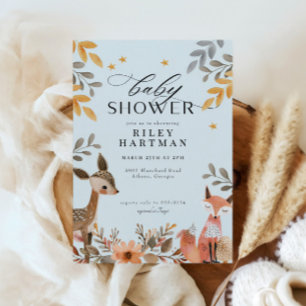 Cute Boho Woodland Animal Baby Shower Invitation