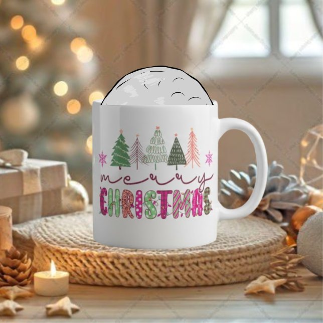 Cute Boho Xmas Tree Sublimation Design Large Coffee Mug (Creator Uploaded)