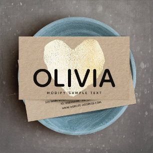 Cute Bold Modern Gold Heart Kraft Business Card