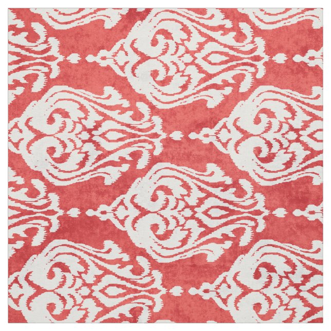 Cute bold red white damask ikat tribal patterns fabric (Swatch)