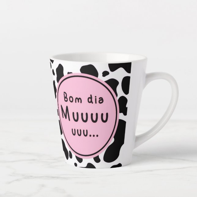 Cute “Bom Dia Muuuuu” Kawaii Cow Design Latte Mug (Right)