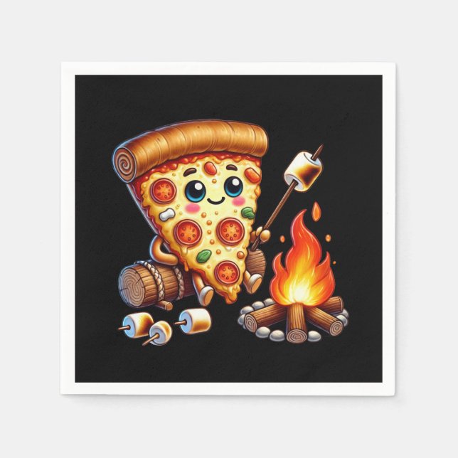 Cute bonfire pizza party napkin (Front)