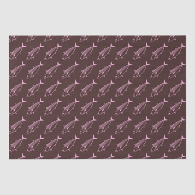 Cute Bonito Fish in Pastel Pink on Deep Maroon Tissue Paper (Front)