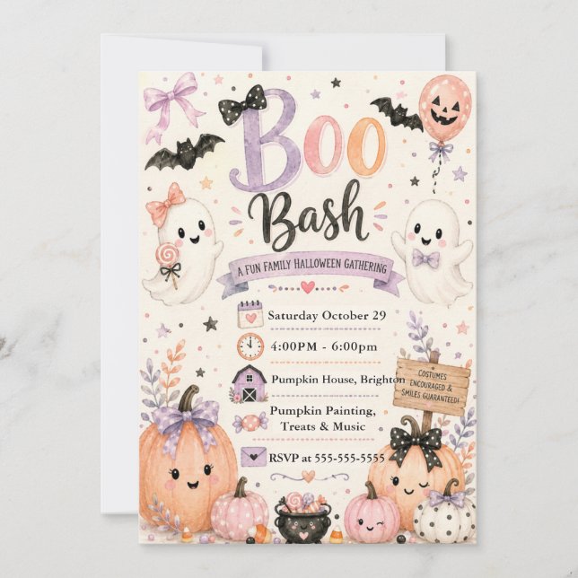 Cute Boo Bash Halloween Gathering Invitation (Front)