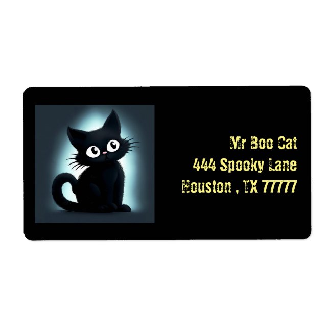 Cute Boo Black Cat Halloween Return Address (Front)