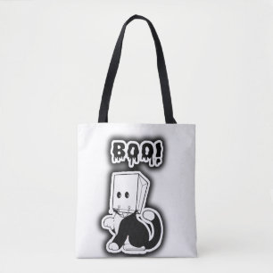 Cute "Boo!" Black Cat with Paper Bag Mask 