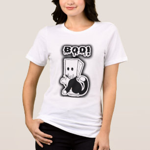 Cute "Boo!" Black Cat with Paper Bag Mask Tri-Blend Shirt