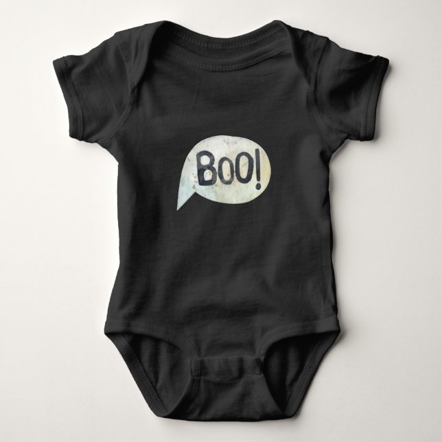 Cute Boo Black Halloween Costume Baby Bodysuit (Front)