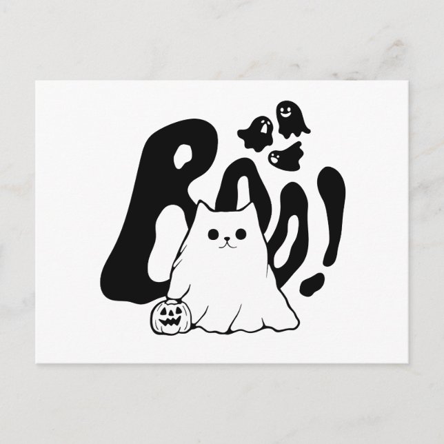 Cute boo cat halloween  holiday postcard (Front)