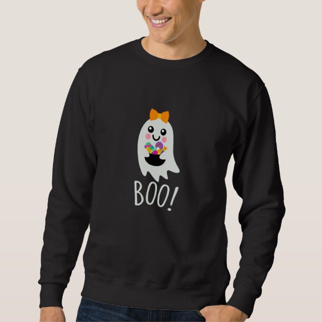Cute Boo Ghost brings sweets for Halloween Sweatshirt (Front)