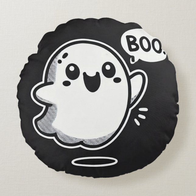 👻✨ Cute Boo Ghost Cosy Spooky Vibes 🧡 Round Cushion (Front)