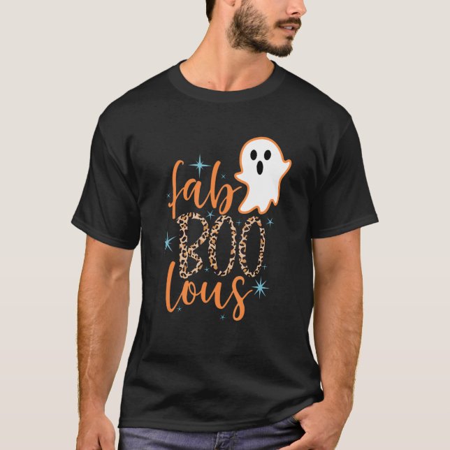Cute Boo Ghost Fab Boo Lous Leopard Happy Hallowee T-Shirt (Front)