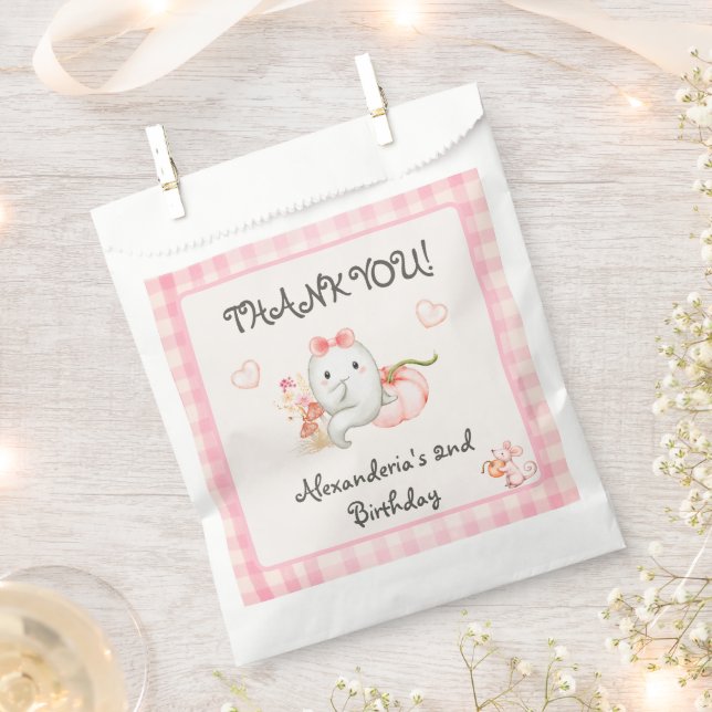 Cute Boo Ghost Pink Birthday Party Girl Favour Bag (Clipped)
