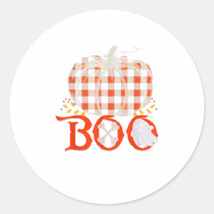 Cute Boo Ghost Pumpkin Plaid Funny Halloween Co Classic Round Sticker