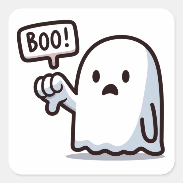 Cute BOO! Ghost Thumbs Down Square Sticker (Front)