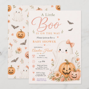 Cute Boo Halloween Baby Shower Pink Pumpkin Invitation