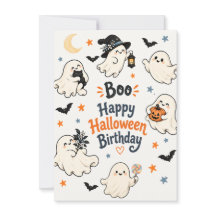 Cute Boo Halloween Ghost Birthday Card