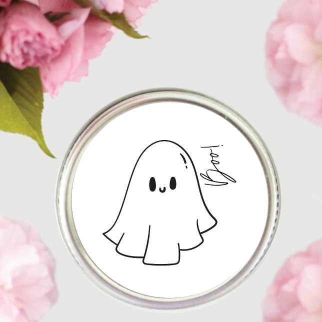 Cute Boo Halloween Illustrated Ghost Classic Round Sticker (Creator Uploaded)