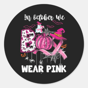 Cute Boo Halloween Pumpkin Pink Ribbon Witch Breas Classic Round Sticker