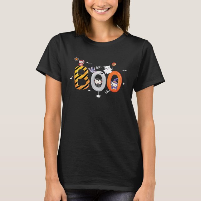 Cute Boo Halloween vampire cat ghost kitty and evi T-Shirt (Front)