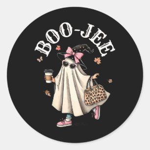 Cute Boo Jee Ghost Halloween Leopard Ghost Coffee  Classic Round Sticker