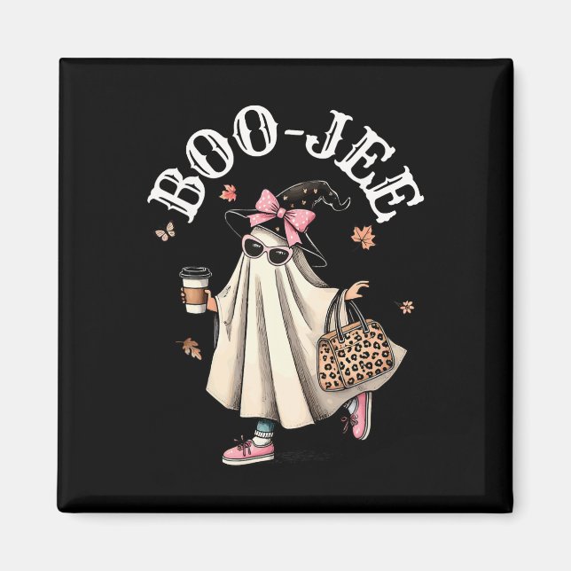 Cute Boo Jee Ghost Halloween Leopard Ghost Coffee  Magnet (Front)
